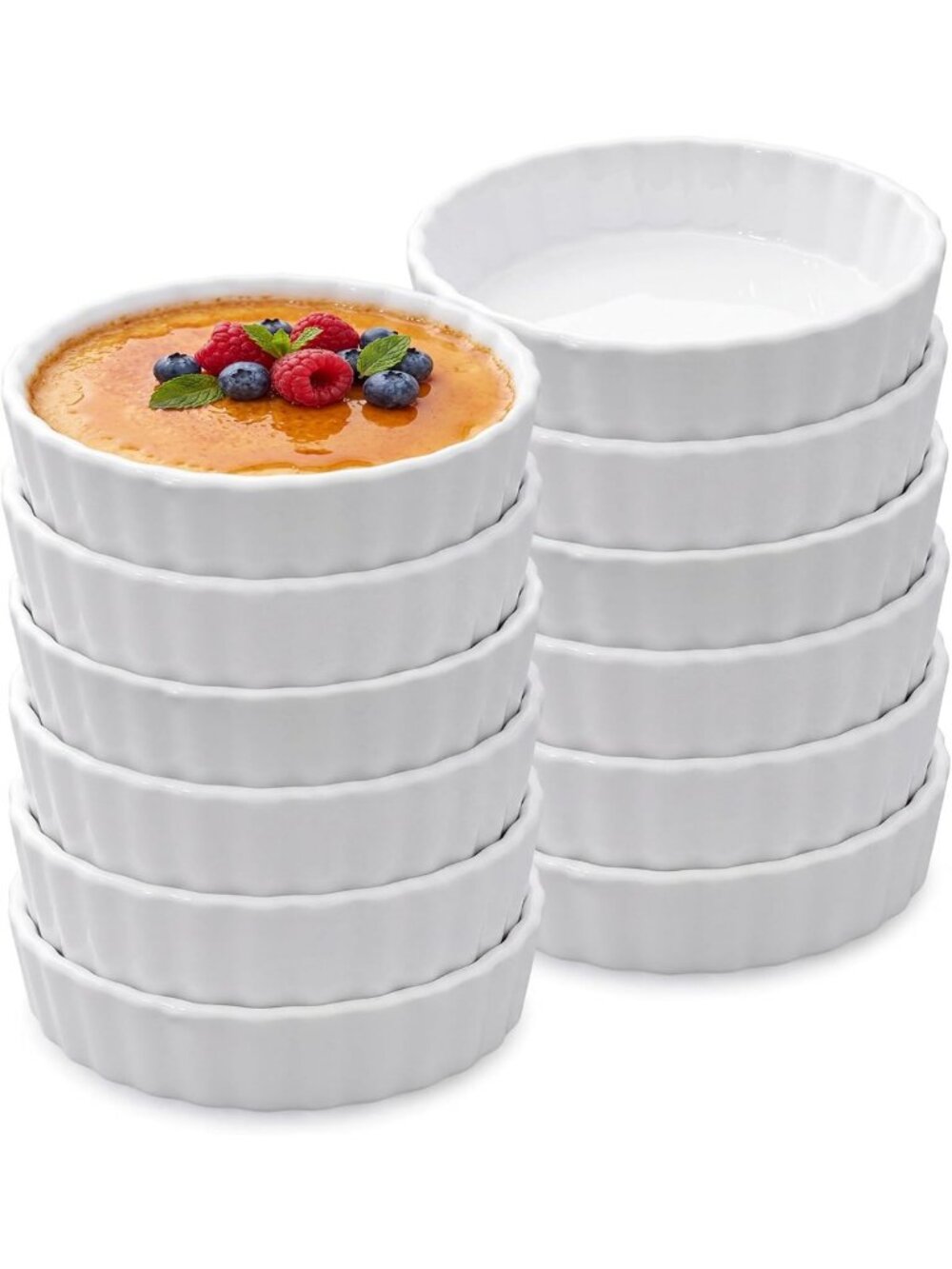 12 Pcs White Ceramic Ramekins - 6 oz Oven Safe Creme Brulee Dishes, Baking Set